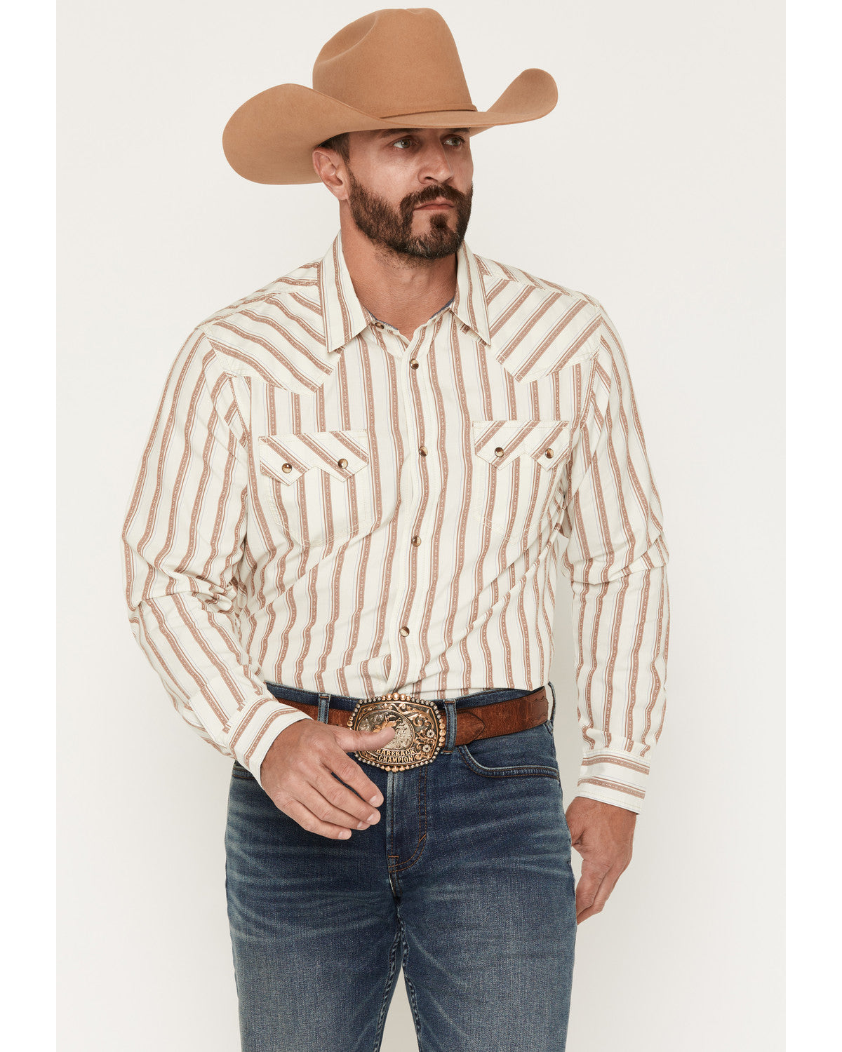 Men's Trigger Striped Print Long Sleeve Snap Western Shirt