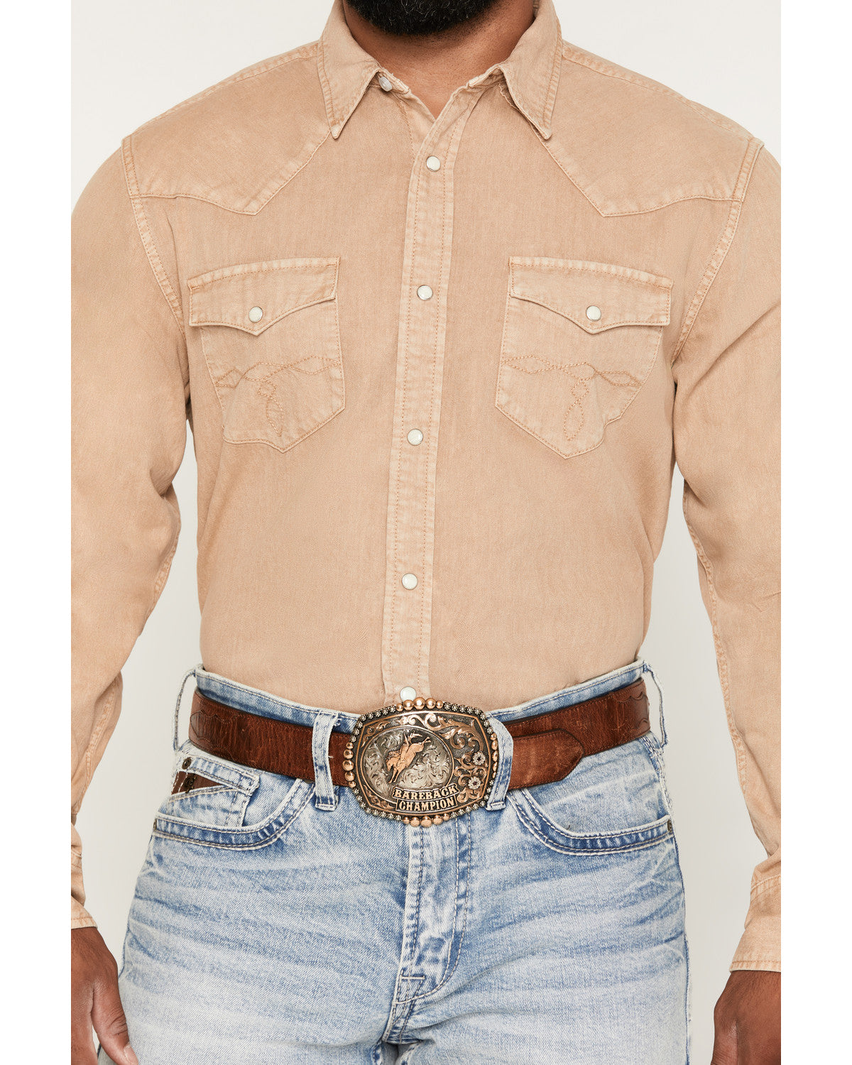 Men's Solid Long Sleeve Snap Denim Western Shirt