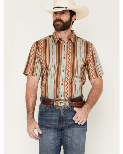 Men's Southwestern Stripe Print Short Sleeve Button-Down St