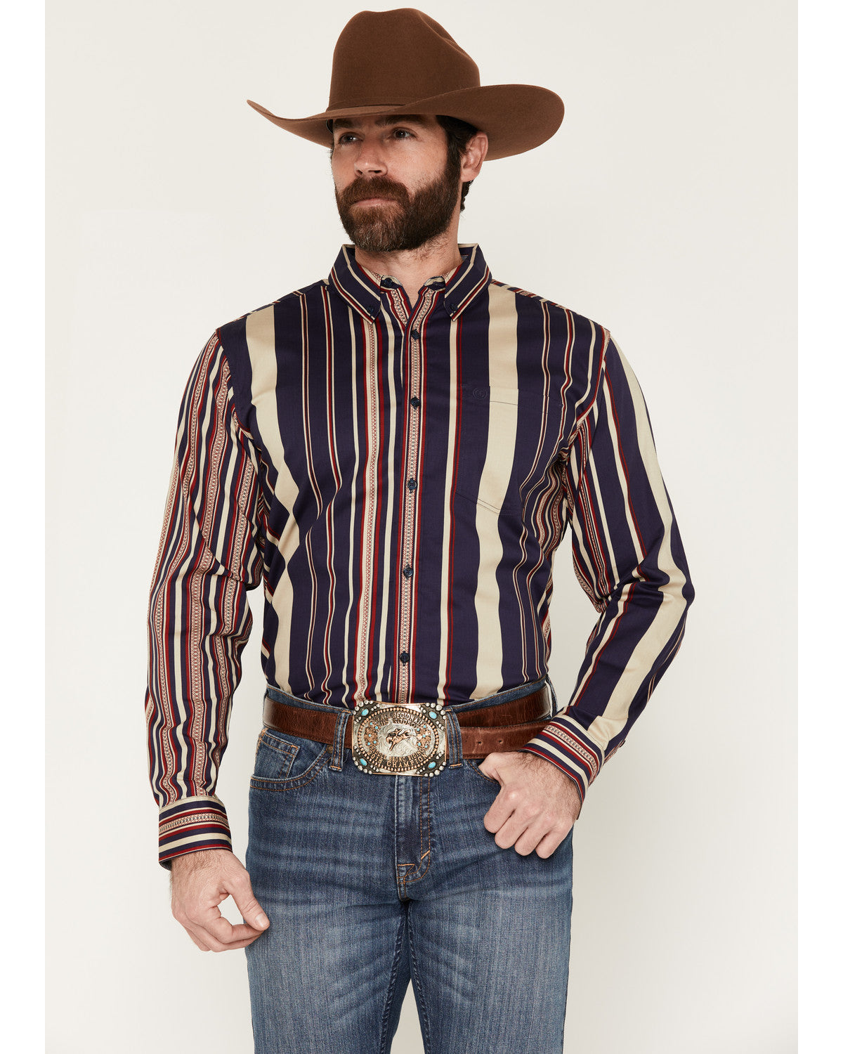 Men's Red Dog Southwestern Stripe Print Long Sleeve Button-