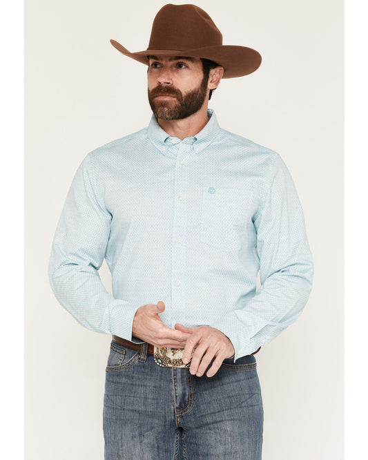 Men's Trophy Geo Print Long Sleeve Button-Down Stretch West