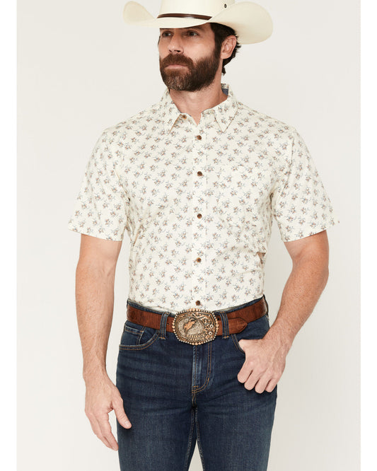 Men's Off Chute Floral Print Short Sleeve Button-Down Stret