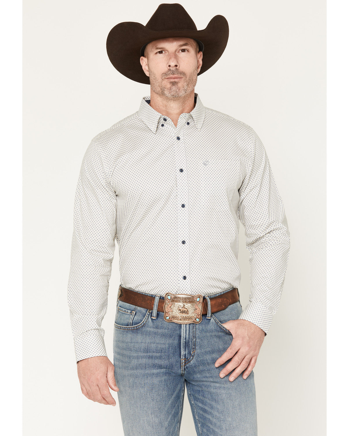 Men's NFR Geo Print Long Sleeve Button-Down Stretch Western